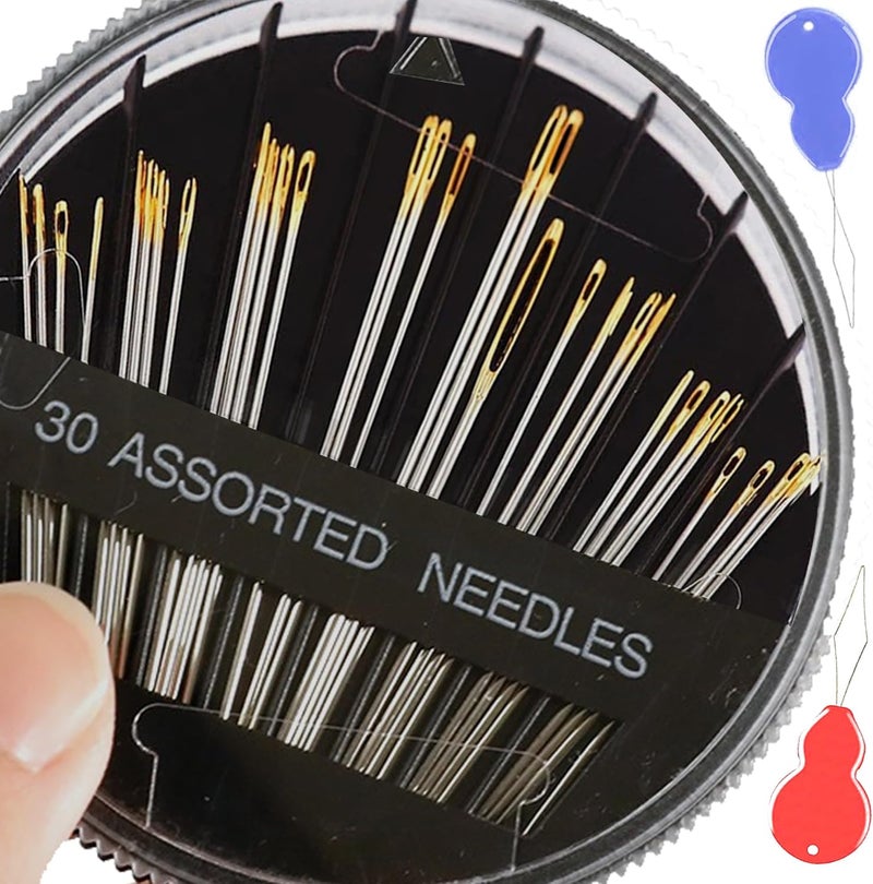 pikdmin 30-Pack Premium Hand Sewing Needles, 6 Sizes Assorted Needles with 2 Threaders, Embroidery Needles for Handsewing, Large Eye Sewing Needle Kit for Art and Craft Projects, Sewing Sharp Needles - Image 1